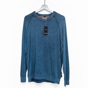 Hugo Boss Orange Knit Sweater Blue Garment Dyed Lightweight XL NWT
